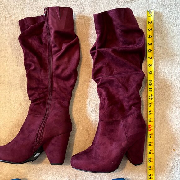 Torrid Wine Slouch Knee High Boots Women’s 9W Wide Faux Suede Cone Heel - Picture 3 of 6